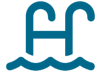 A blue letter h sitting in the middle of water.