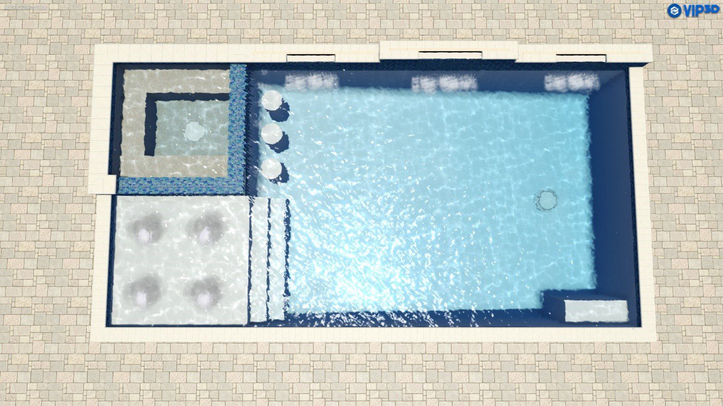 A pool with a large area for swimming.